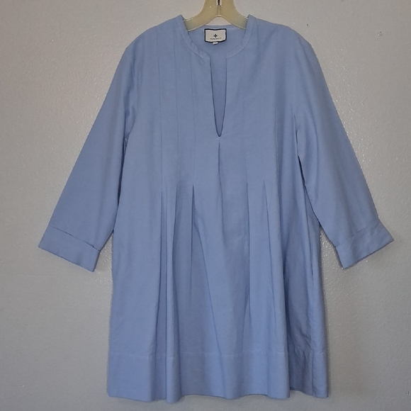 Tuckernuck Luella Mini Dress Sky Blue Pleated Cotton Pockets Summer Size Large - Picture 2 of 16